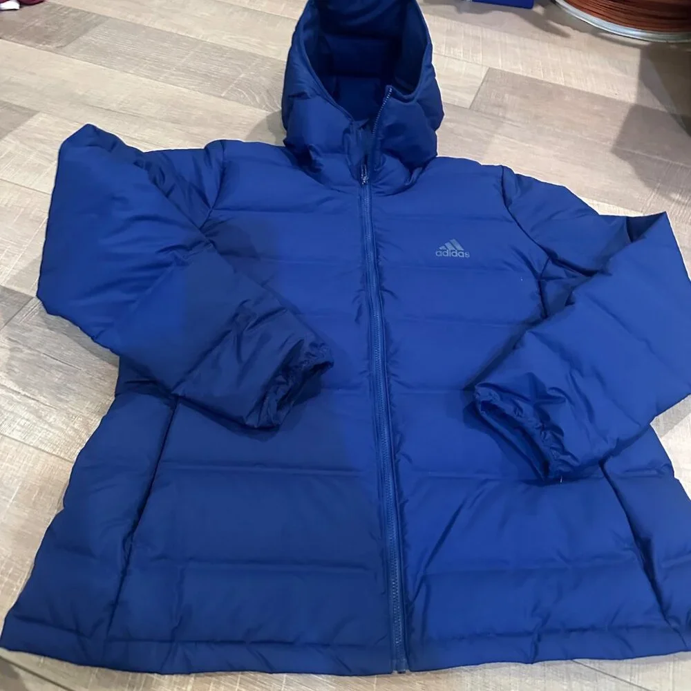 ADIDAS MENS ROYAL BLUE XL HOODED PUFFER JACKET